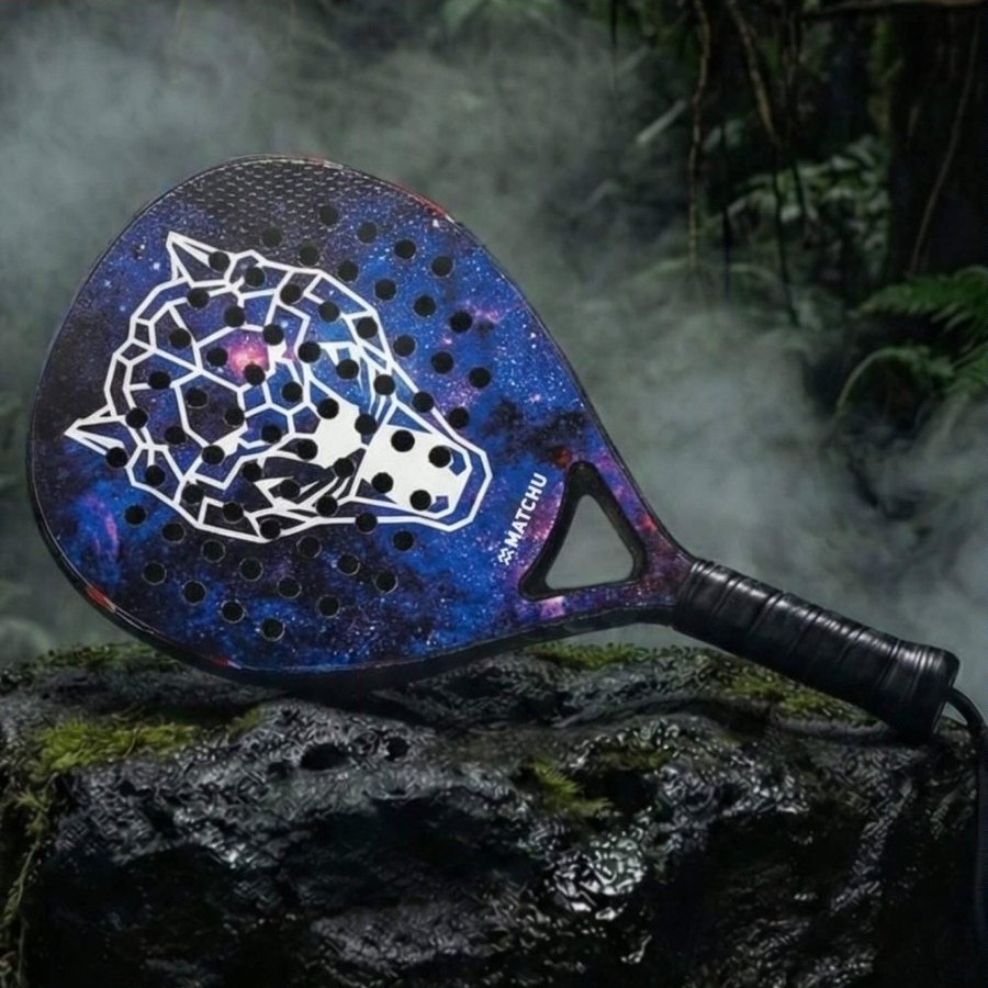 Panther racket on a mossy rock in the mist