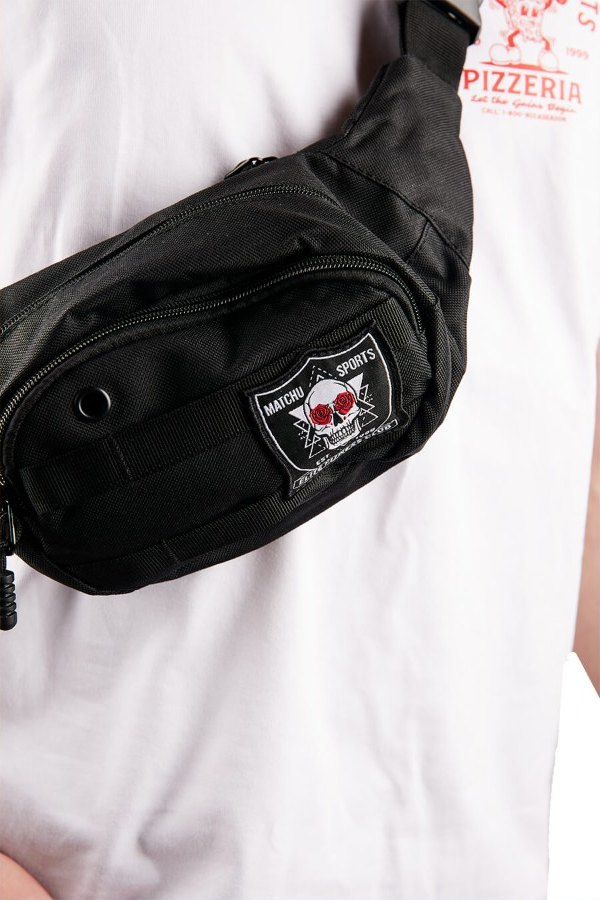 Close-up of the hip bag with the Elite Fight Club badge